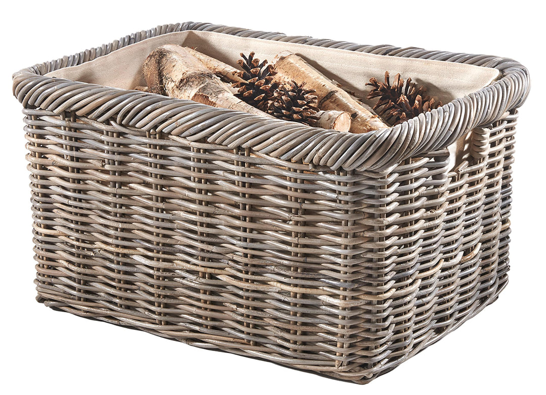 Kobolo Holztrage aus Rattan | Kubu Grey | 55x39x30 cm | handgeflochtener Aufbewahrungskorb mit Griff