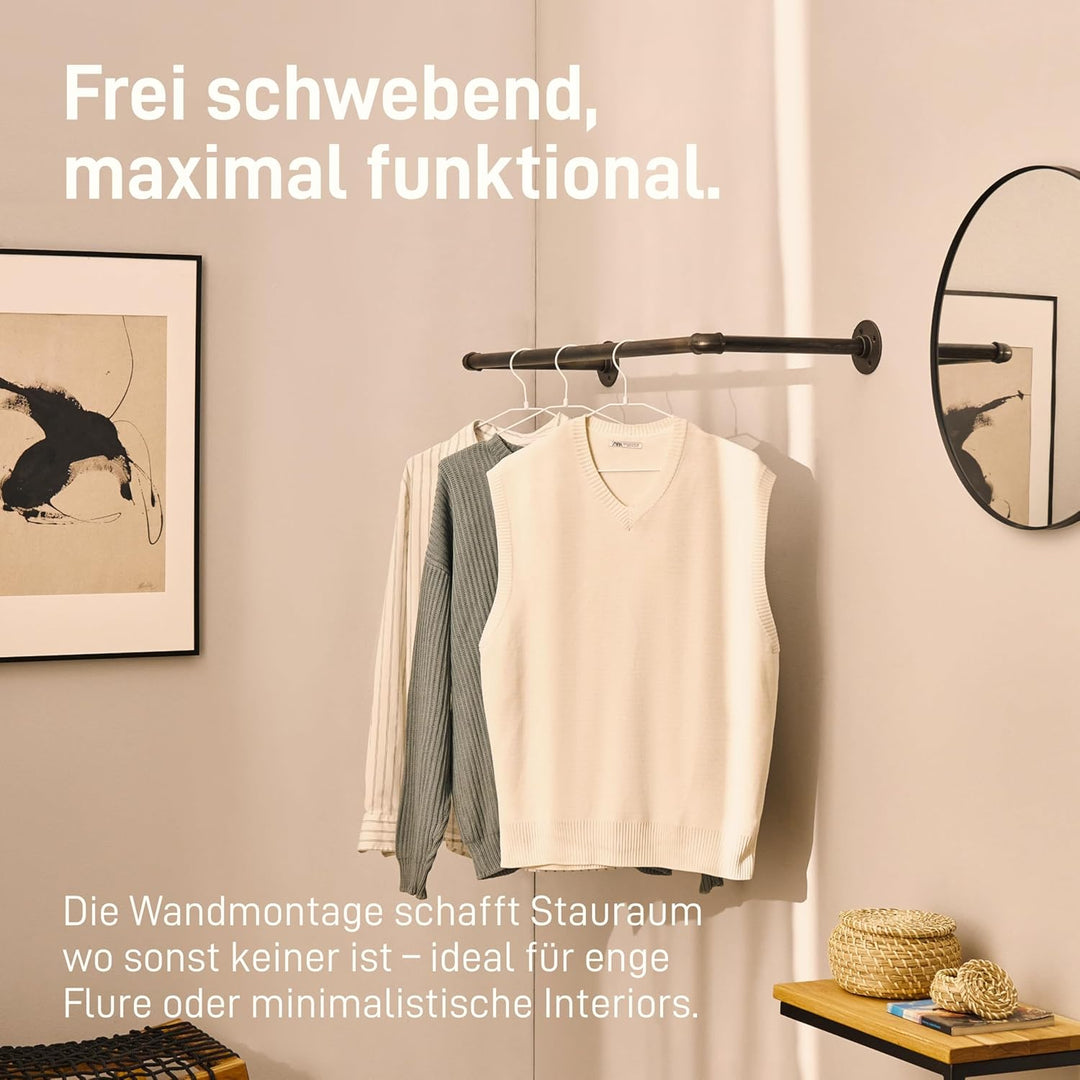 Natural Goods Berlin Kleider-Stange Pipe GARD Wall | Einfache Wand-Montage | Garderoben-Stange im In