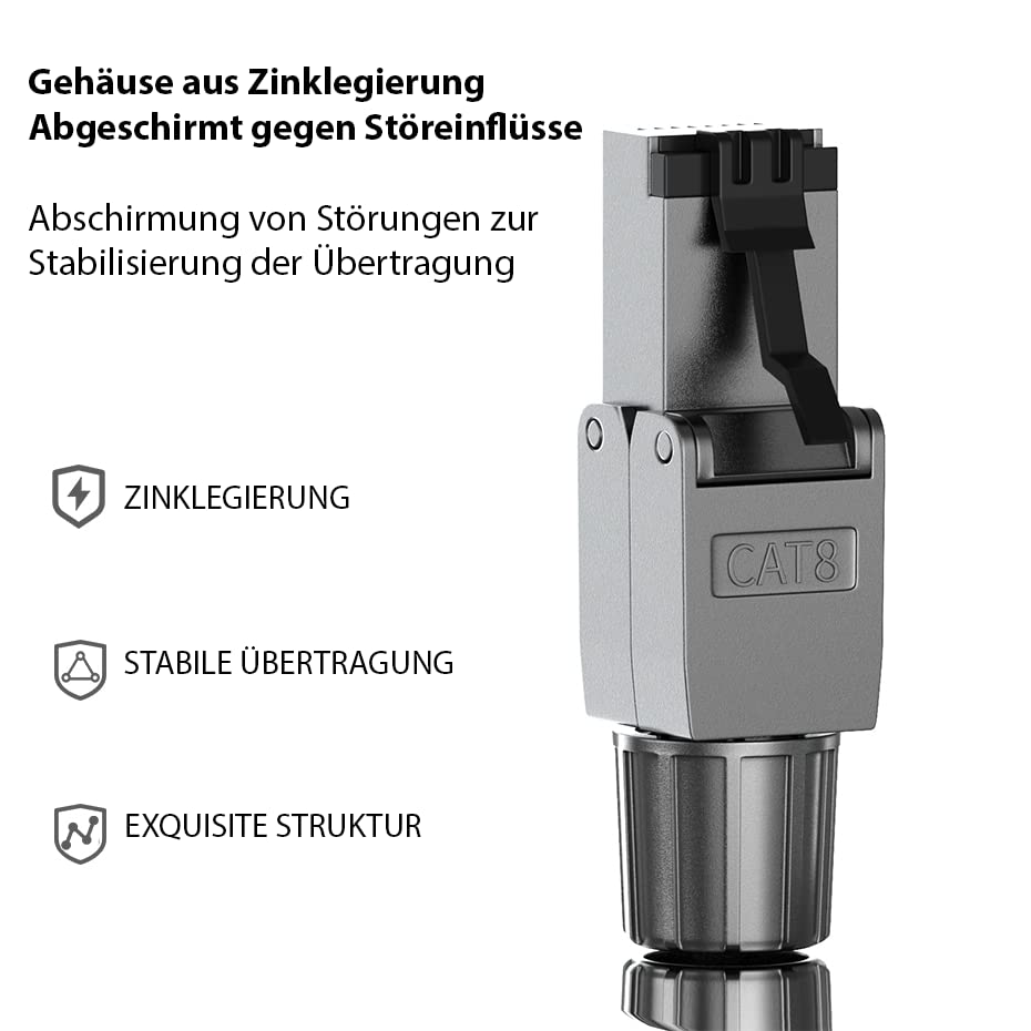 10m Cat 8 Verlegekabel + 4x RJ45 Stecker Werkzeuglos CAT8 Kabel Installationskabel Lan CAT8.1 Ethern