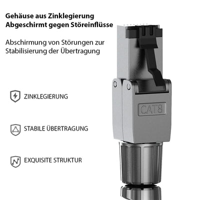 RedStar24 RJ45 Stecker Werkzeuglos CAT 7 CAT 8 Netzwerkstecker für Verlegekabel CAT8 CAT7 CAT6a LSA
