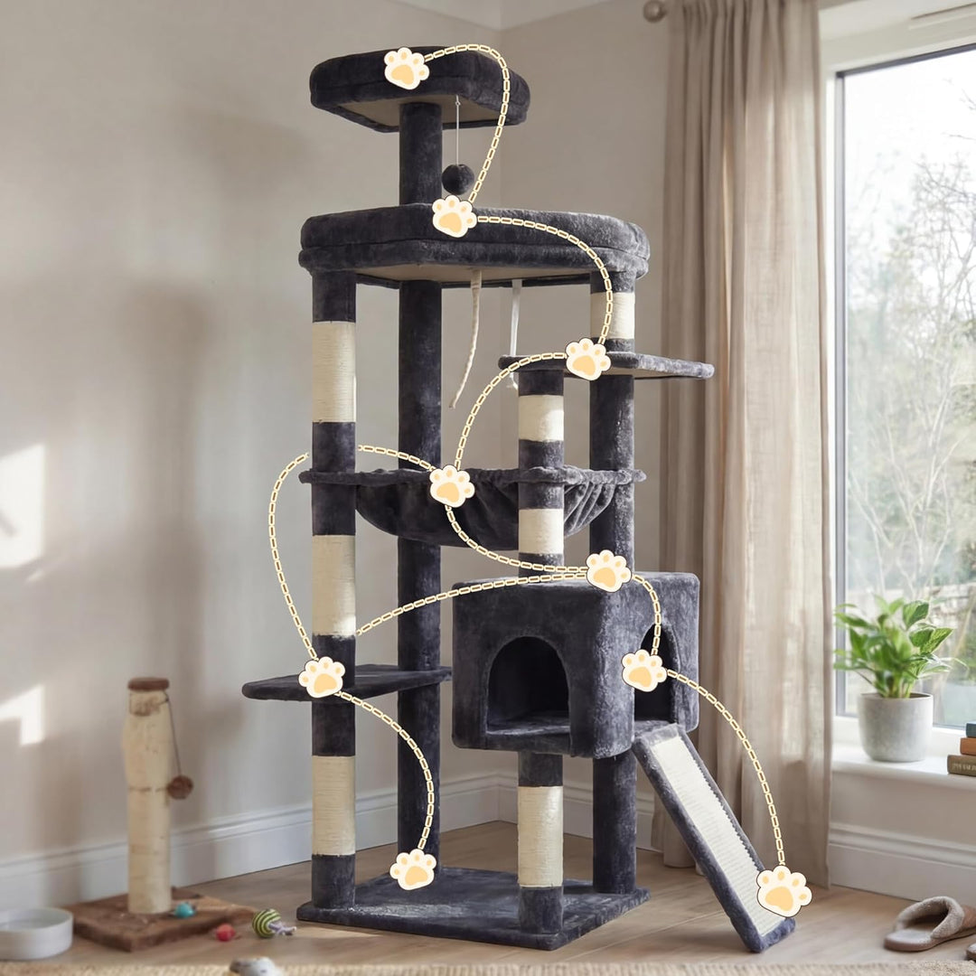 Heybly Kratzbaum Mittelgross, 163 cm Hoher Stabiler Katzenbaum Mit Verbreiterter Basis, Grossen Lieg