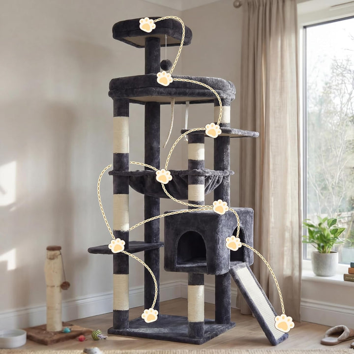 Heybly Kratzbaum Mittelgross, 163 cm Hoher Stabiler Katzenbaum Mit Verbreiterter Basis, Grossen Lieg