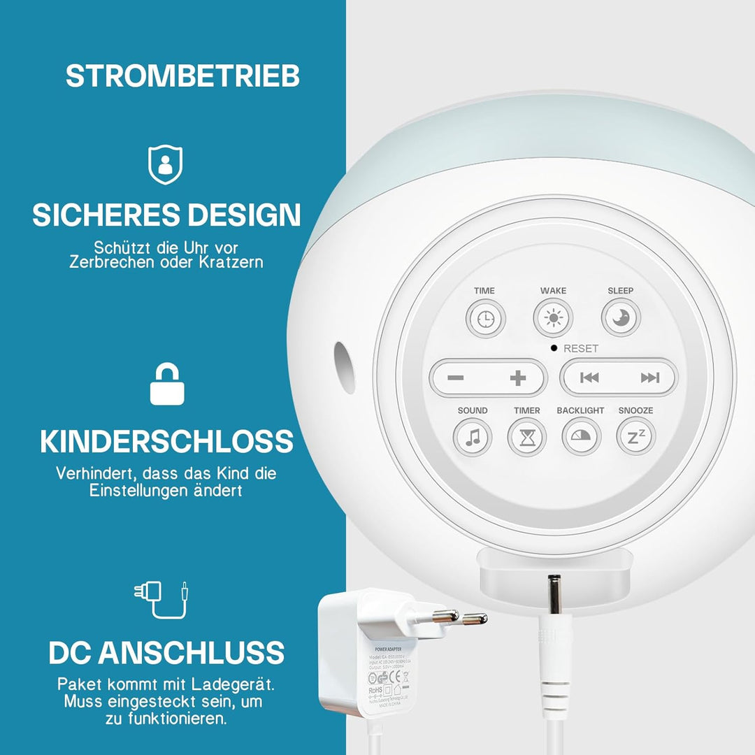 I·Code Wecker Kinder, Kinder Schlaftrainer Kinderwecker mit Nachtlicht, Schlaf Sound Maschine, Schla
