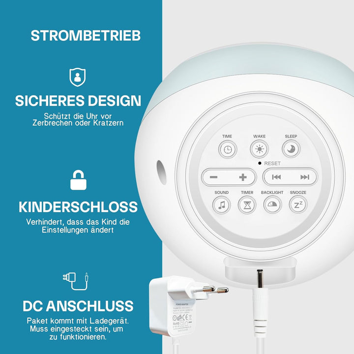 I·Code Wecker Kinder, Kinder Schlaftrainer Kinderwecker mit Nachtlicht, Schlaf Sound Maschine, Schla