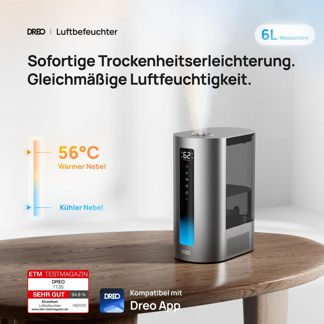 Dreo 6L Luftbefeuchter für Schlafzimmer, Smart Large Room Humidifier, Warm & Cool Mist, Pflanzen, Ba