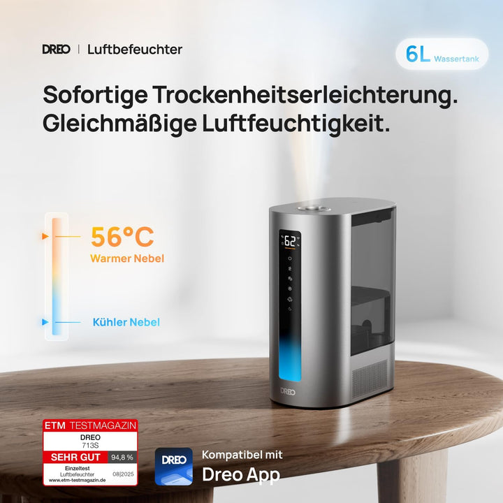Dreo 6L Luftbefeuchter für Schlafzimmer, Smart Large Room Humidifier, Warm & Cool Mist, Pflanzen, Ba