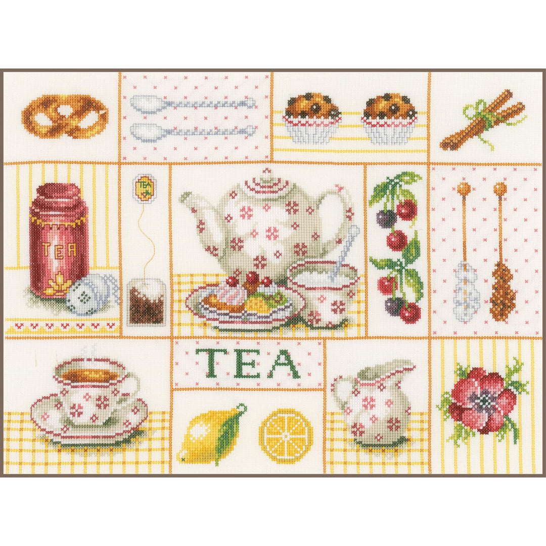 Lanarte Zählmusterpackung Tea Party Zählstoff Kreuzstichpackung, Baumwolle, Mehrfarbig, 39 x 29 x 0.