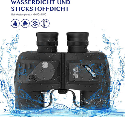 Aomekie Fernglas mit Entfernungsmesser Nachtsicht Kompass 10X50 Ferngläser Feldstecher Wasserdicht B