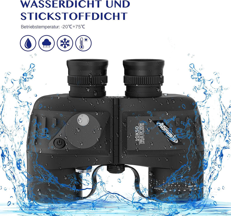 Aomekie Fernglas mit Entfernungsmesser Nachtsicht Kompass 10X50 Ferngläser Feldstecher Wasserdicht B