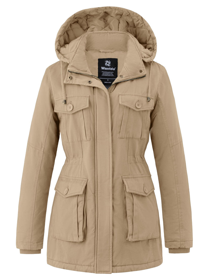 Wantdo Damen Klassische Baumwoll Jacke Warmer Fleece Mantel Winter Outdoor Parka Jacke Mittellanger