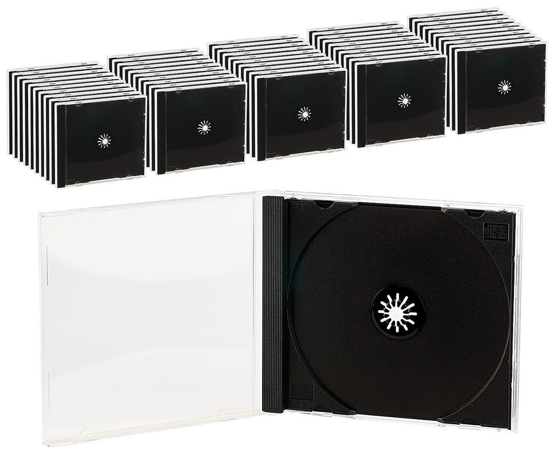 PEARL CD Jewel Case: Doppel CD Jewel Boxen im 50er-Set, schwarzes Tray (Leerhüllen, Hüllen für 2, Bo