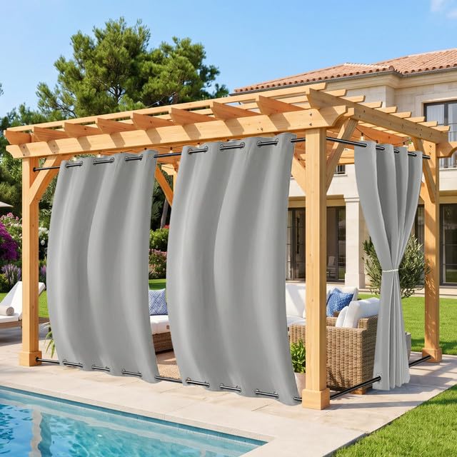 Rosnek Outdoor Vorhang Wetterfest Winddicht mit Obere und Untere Ösen,2 Stück Outdoorvorhänge 243x13