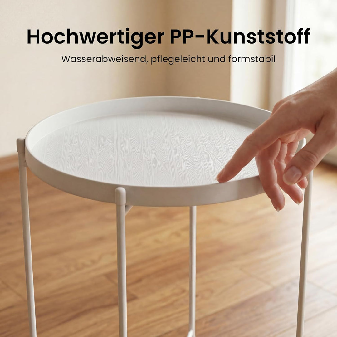 Mai &amp; Mai Beistelltisch rund Ø37×H51 cm, Couchtisch klein Weiss | Balkontisch mit abnehmbarem Tablet
