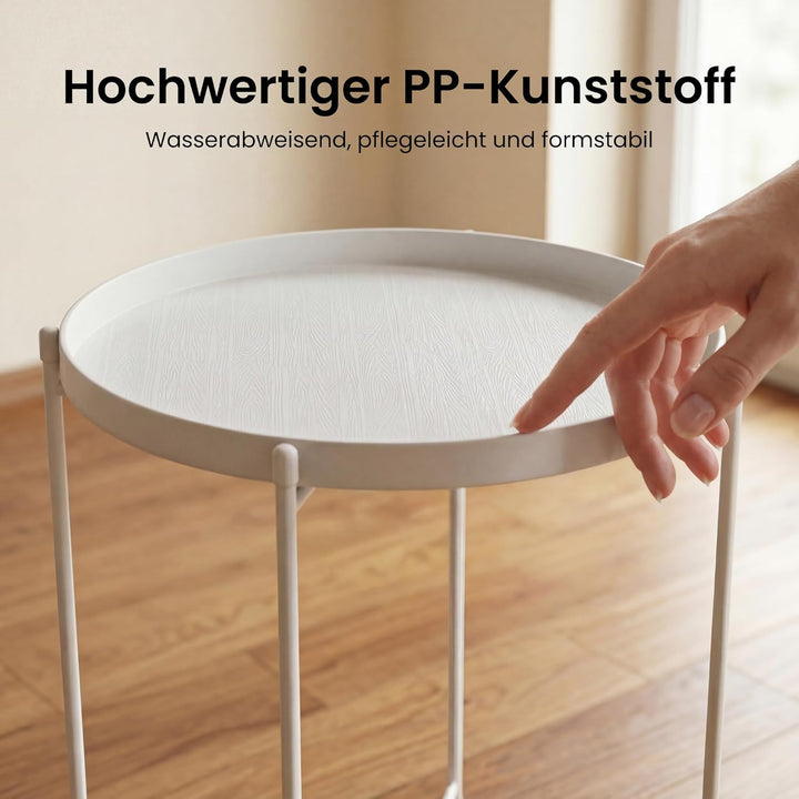 Mai &amp; Mai Beistelltisch rund Ø37×H51 cm, Couchtisch klein Weiss | Balkontisch mit abnehmbarem Tablet