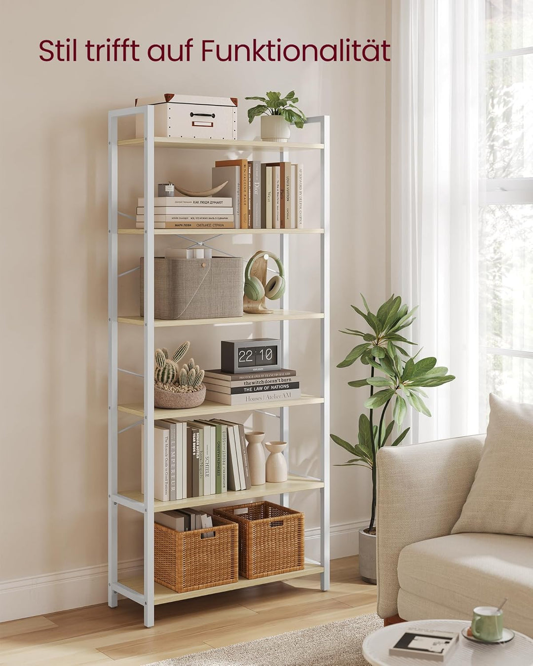 VASAGLE Regal, Bücherregal, Standregal, DVD-Regal, mit 6 Ebenen, Büroregal, offene Ablagen, für Büro
