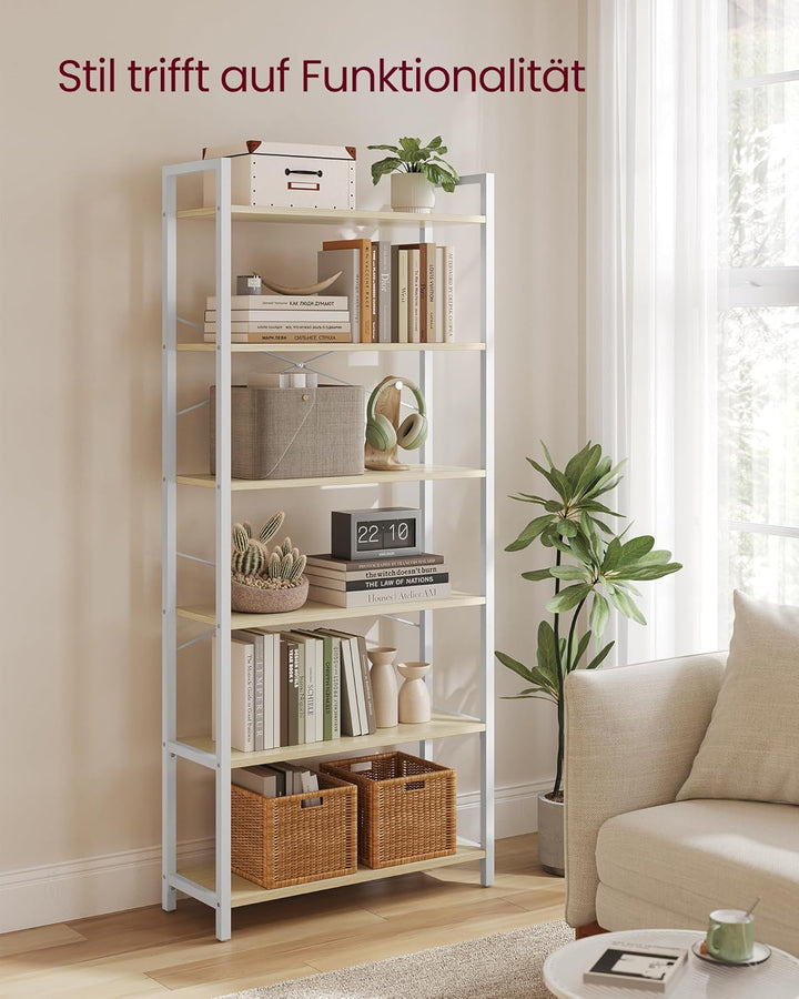 VASAGLE Regal, Bücherregal, Standregal, DVD-Regal, mit 6 Ebenen, Büroregal, offene Ablagen, für Büro