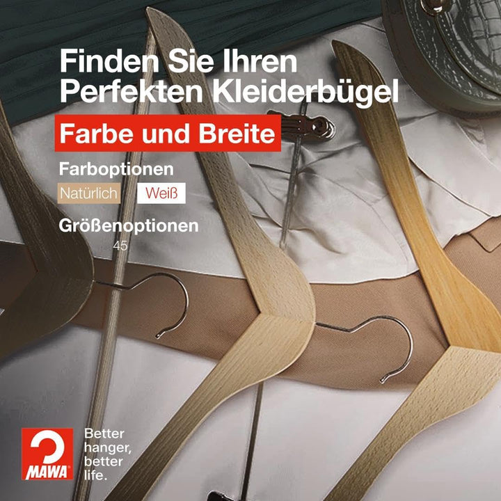 MAWA Kleiderbügel aus Holz, Set aus 10 platzsparende Kleiderbügel aus FSC®-zertifiziertem Buchenholz