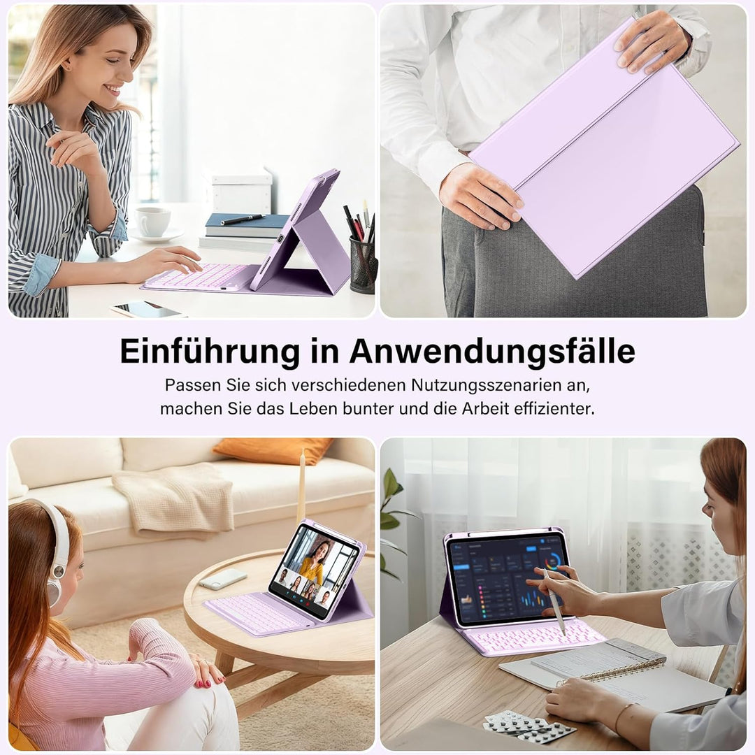 SZPCGC Hülle mit Tastatur für iPad A16 11/10 Generation (2025/2022, 11/10.9 Zoll) - 7 Farben Beleuch