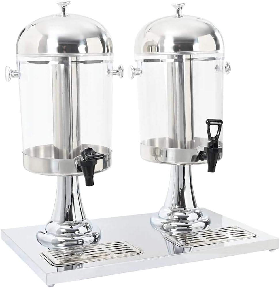 vidaXL Getränkespender Saftspender Wasserspender 2-Fach Edelstahl 2 x 8 Liter
