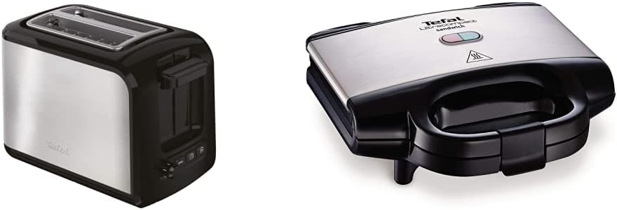 Tefal Express TT410D 2-Scheiben-Toaster, Schwarz, Edelstahl, 2 Scheiben, 850 W, 160 mm & Ultracompac