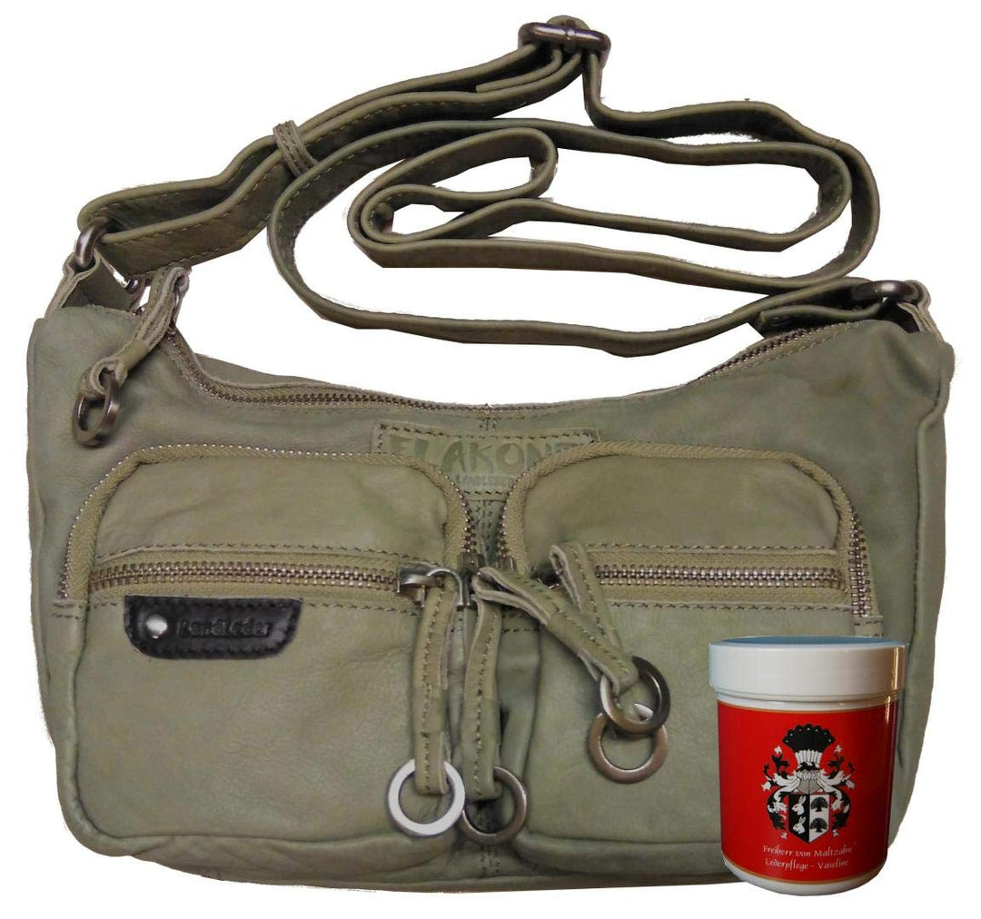 Baron of MALTZAHN Damen Schultertaschen FLAKONE Banana-Type 719 aus weichem Leder incl. Lederpflege