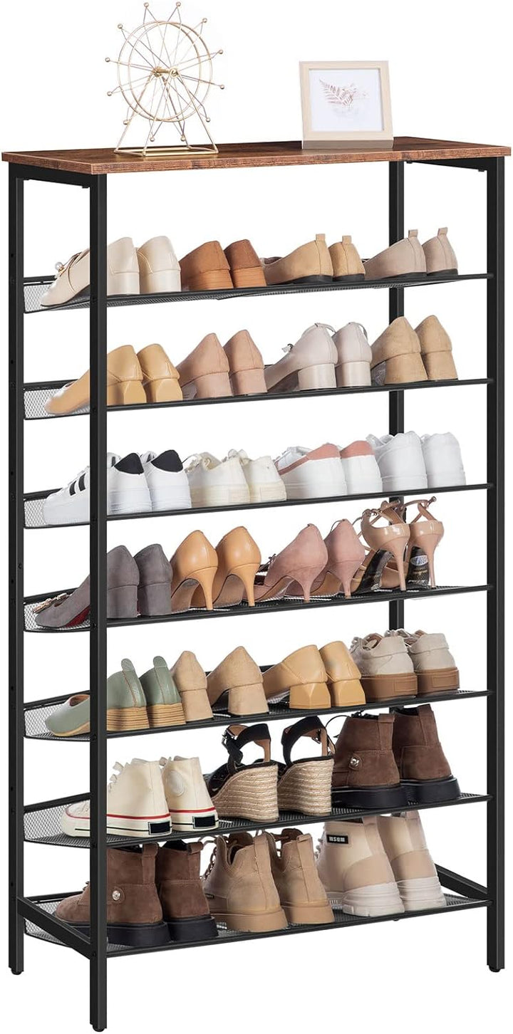 HOOBRO 8-stöckiges Schuhregal, Schuhschrank hoch, Grosse schmal Schuhablage, mit flache und kippbare