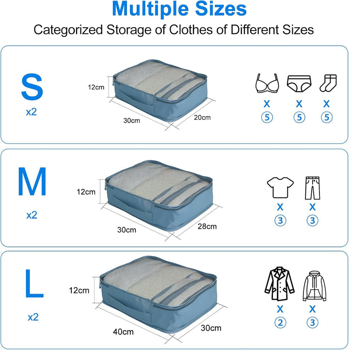2 Large & 2 Medium & 2 Small Packing Cubes - Mischgrössen Koffer Organizer– Packwürfel von klein bis