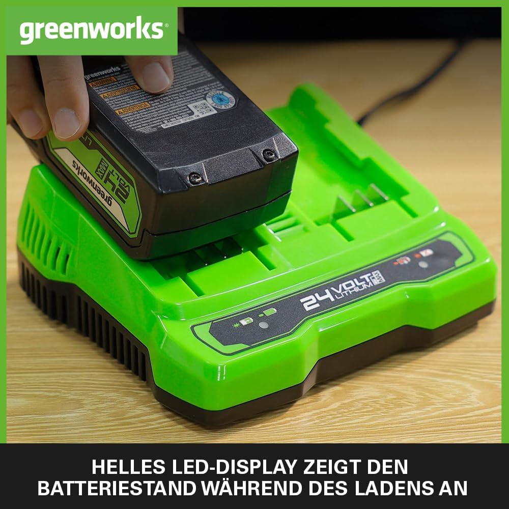 Greenworks 24V Akkus & Doppellader Akku Ladegerät - Zwei Original 2Ah leistungsstarke Lithium-Ionen
