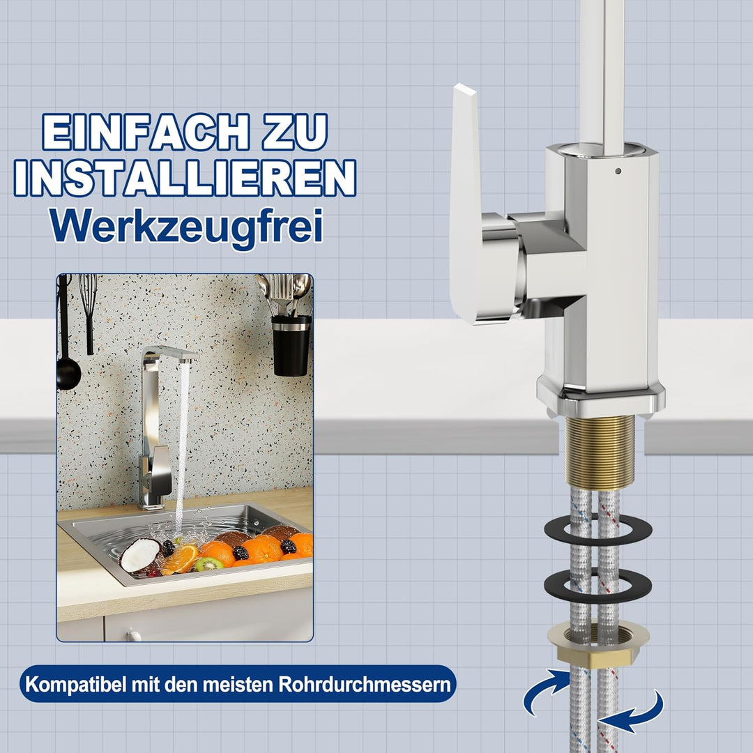 FIVMEN Wasserhahn Küche Silber Küchenarmatur mit Hohem Auslauf Spülenarmatur Mischbatterie Küche 360
