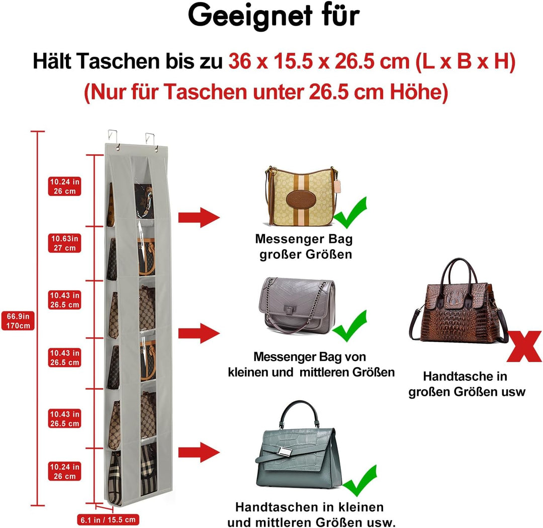 Lirex Handtaschen Organizer Über Tür, 2er Set mit 6 Etagen, platzsparender Organizer zur Aufbewahrun