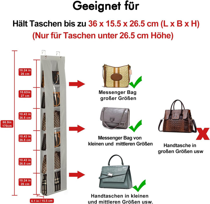 Lirex Handtaschen Organizer Über Tür, 2er Set mit 6 Etagen, platzsparender Organizer zur Aufbewahrun