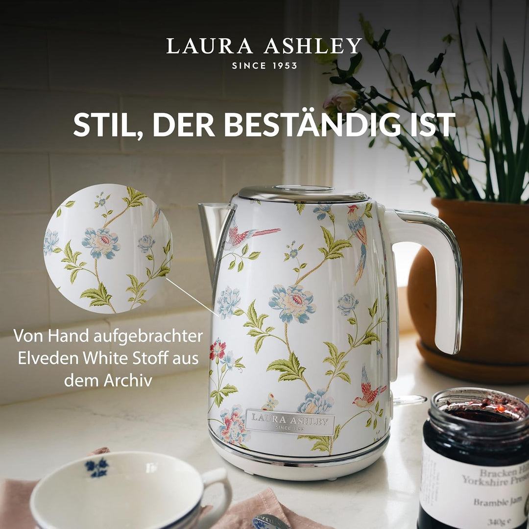 Laura Ashley Elveden Weiss Kabelloser Elektrischer Wasserkocher von VQ. Edelstahl-Wasserkocher 1.7 L
