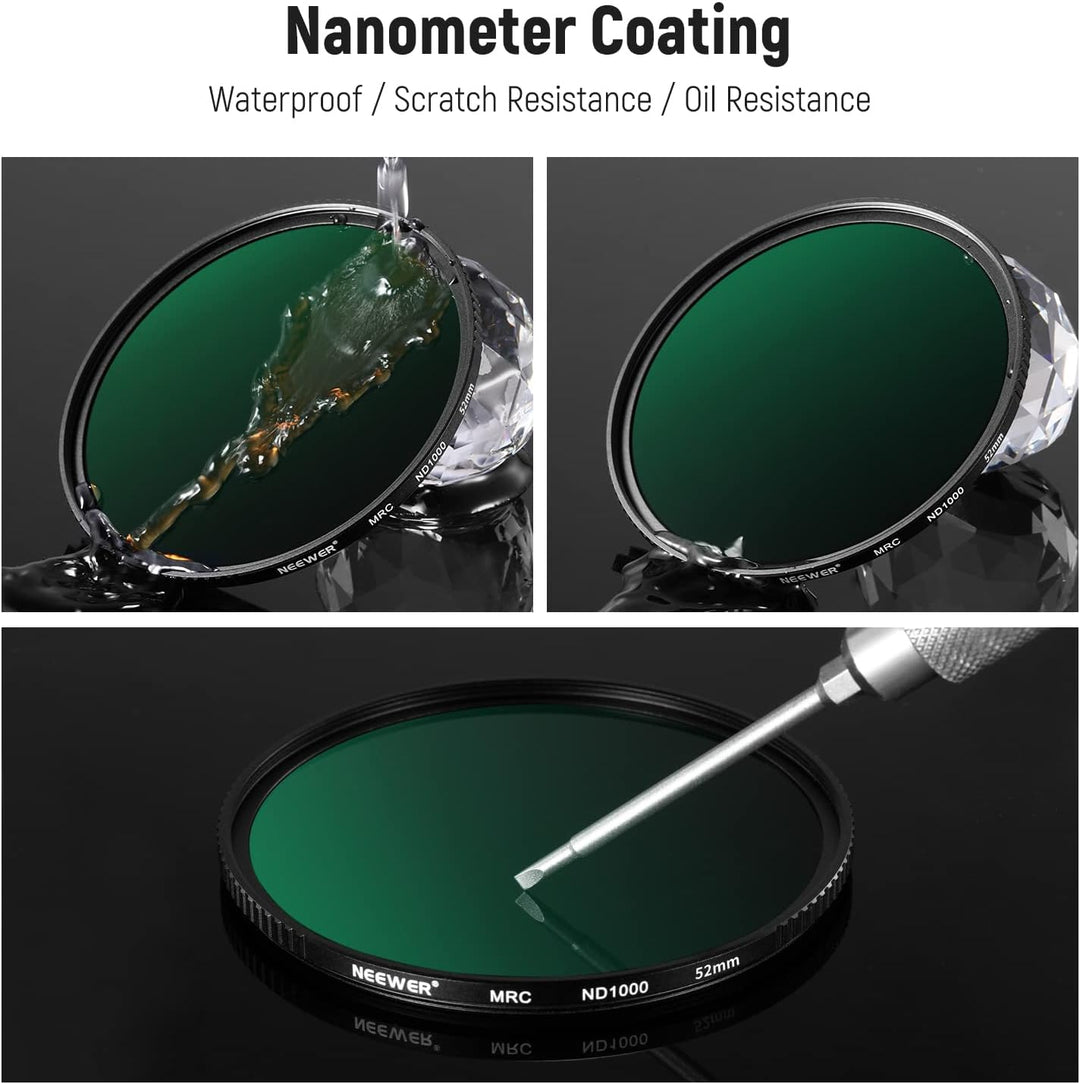 NEEWER 52mm Fester ND Filter Set ND1000 ND64 ND8 ND4 Neutraldichtefiltersatz doppelseitig 30 lagige