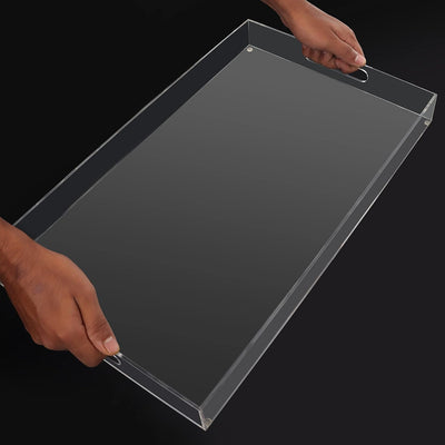 Kurtzy Serviertablett Kunststoff Acryl Klar Tablett mit Henkel – L50xB30cm Tablett Rechteckig Grosse