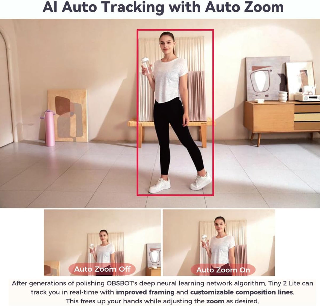 OBSBOT Tiny 2 Lite, PTZ 4K Webcam 1080P@60fps HDR, PC Kamera mit KI-Tracking, Mikros mit KI-Geräusch