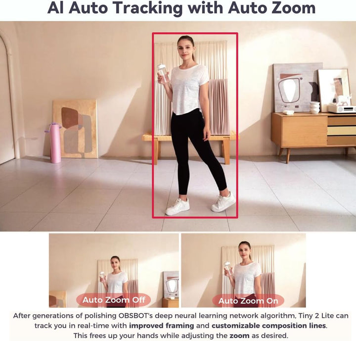 OBSBOT Tiny 2 Lite, PTZ 4K Webcam 1080P@60fps HDR, PC Kamera mit KI-Tracking, Mikros mit KI-Geräusch