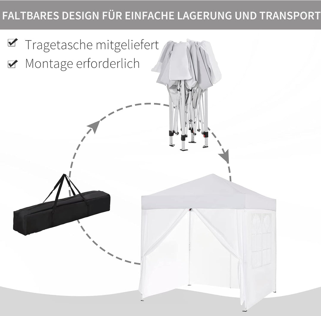 Outsunny Pavillon 3x3m Faltpavillon 4 Seitenwände mit Fenster Tür mit Reissverschluss Festzelt Garte