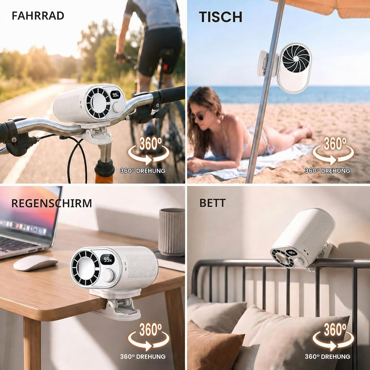 WHATOOK Akku Gürtelventilator, 100 Stufen 4-in-1 Tragbarer Clip Ventilator | 360° Drehung,Starker Lu