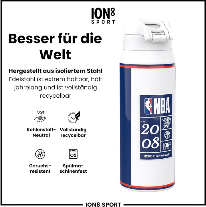 NBA Oklahoma City Thunder Trinkflasche Mit Herausnehmbarem Strohhalm, 750ml/24oz, Auslaufsichere Iso