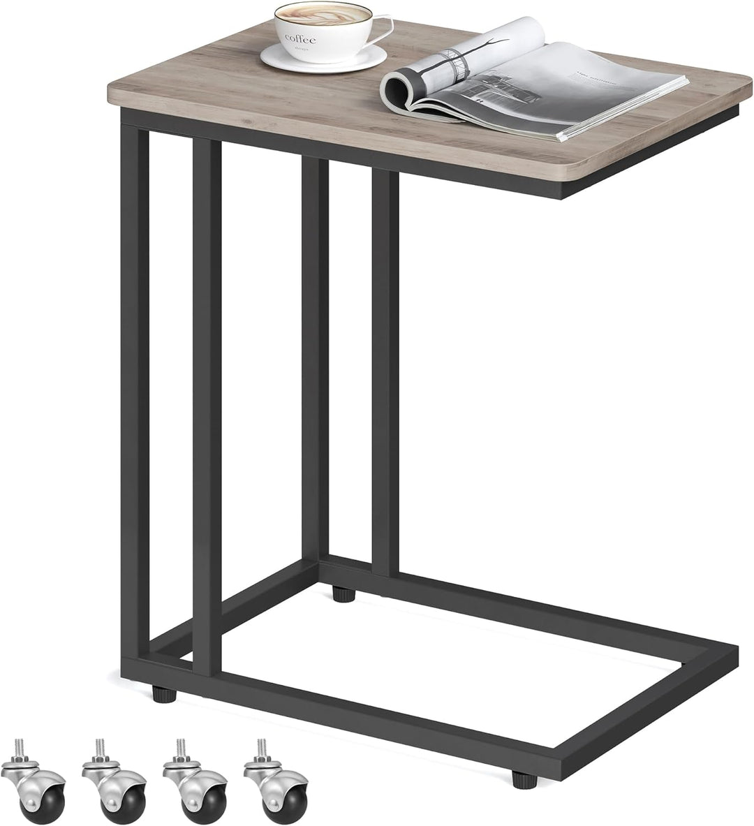 VASAGLE Beistelltisch, Sofatisch mit Rollen, C-Form, mobiler Kaffeetisch, 35 x 50 x 60 cm, Wohnzimme