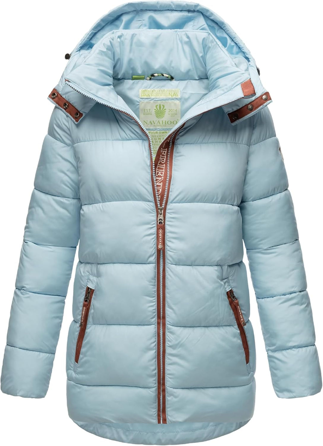 Navahoo Damen kurze Winterjacke Steppjacke warm mit abnehmbarer Kapuze aus recycelten Materialien Wa