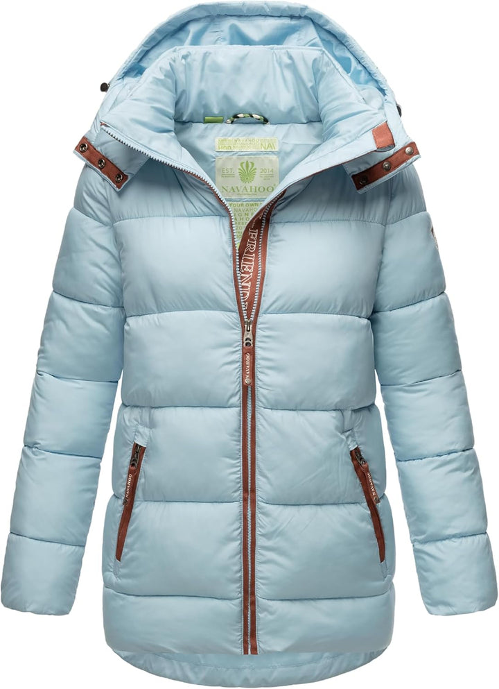 Navahoo Damen kurze Winterjacke Steppjacke warm mit abnehmbarer Kapuze aus recycelten Materialien Wa