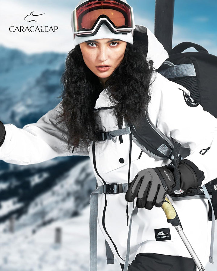 Caracaleap Skihandschuhe Männer Frauen Schnee Handschuhe Winddicht Winter Wasserdicht M Schwarz, M S