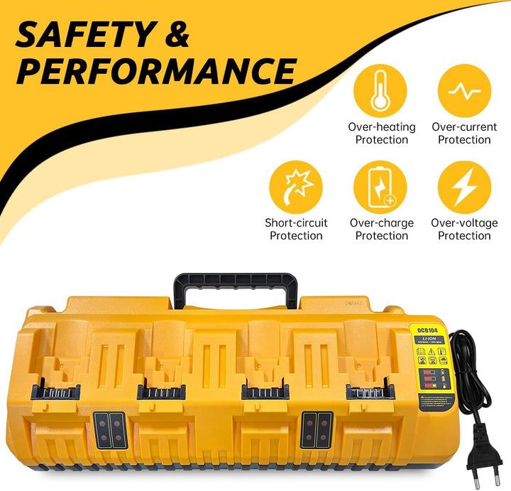 4 Ports Multi-Schnellladegerät Kompatibel mit Dewalt, für Dewalt 18V -22V Lithium-Batterie, Mit 2 US