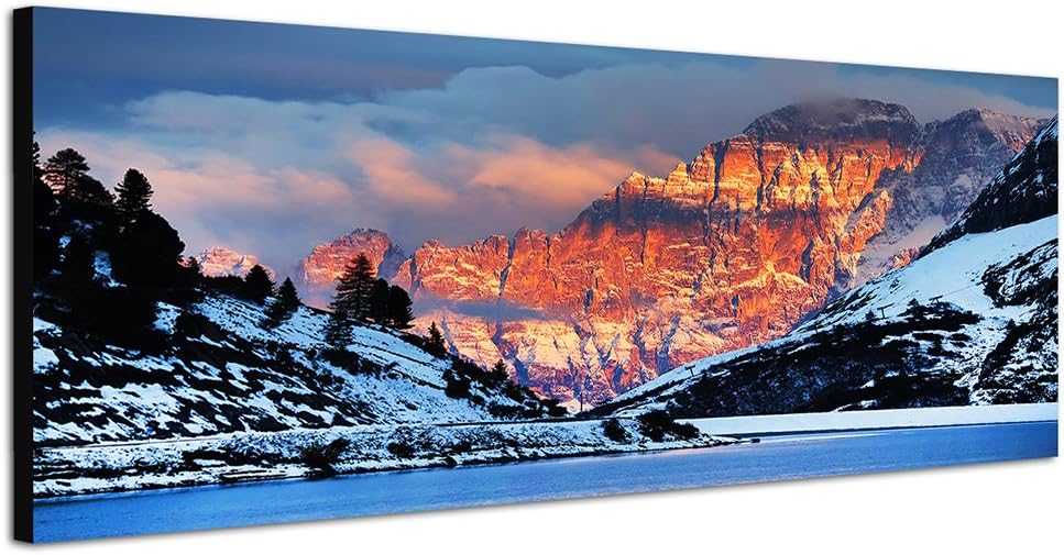 Paul Sinus Art Panoramabild auf Leinwand und Keilrahmen 150x50cm Italien Dolomiten Berge Schnee Aben