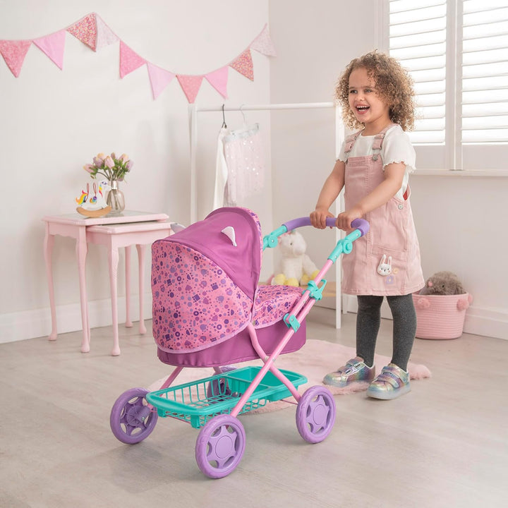 Gabby's Dollhouse Junior Puppenwagen Lila & Grün | Puppen-Buggy mit Verstellbarer Griffhöhe | Faltba