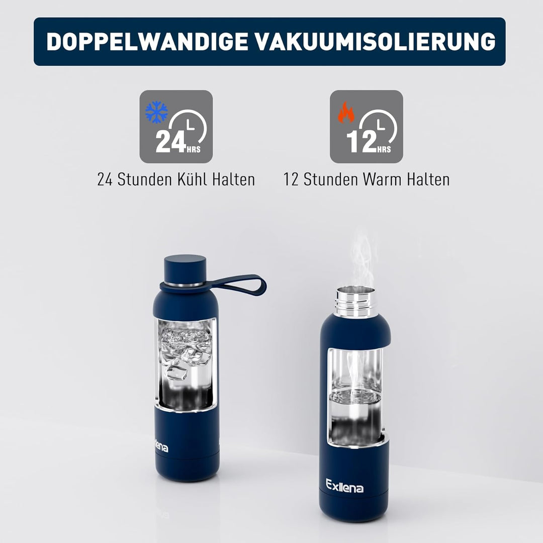 Exllena Trinkflasche Edelstahl 500ml - Hochwertige Thermosflasche Mit Silikongriff für Sport, Büro u