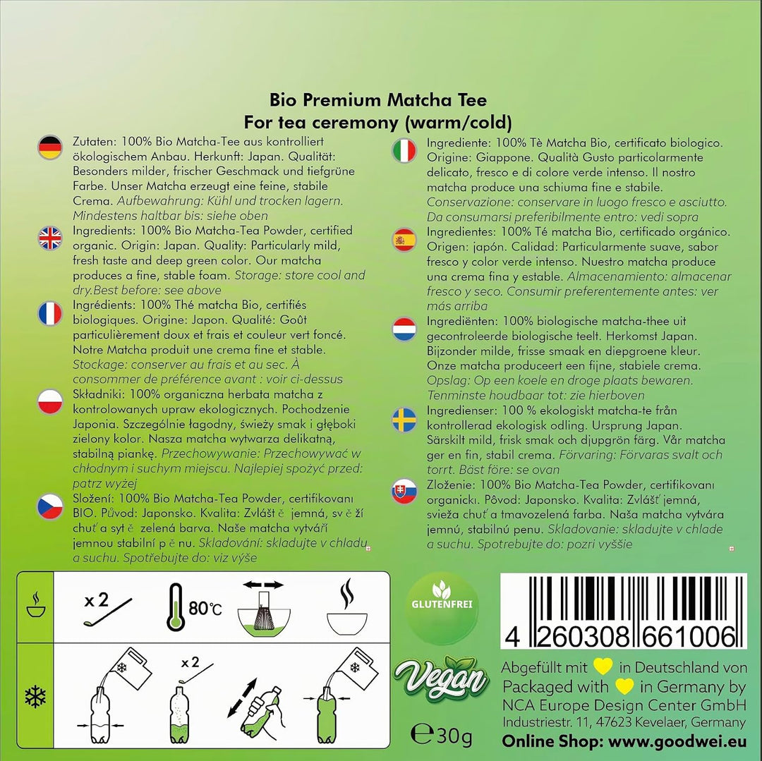 Goodwei BIO Matcha aus Japan im Matcha-Set komplett mit hochwertiger Matcha Schale aus Keramik, Matc