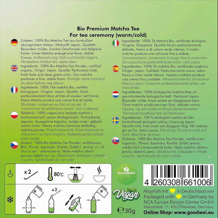 Goodwei BIO Matcha aus Japan im Matcha-Set komplett mit hochwertiger Matcha Schale aus Keramik, Matc
