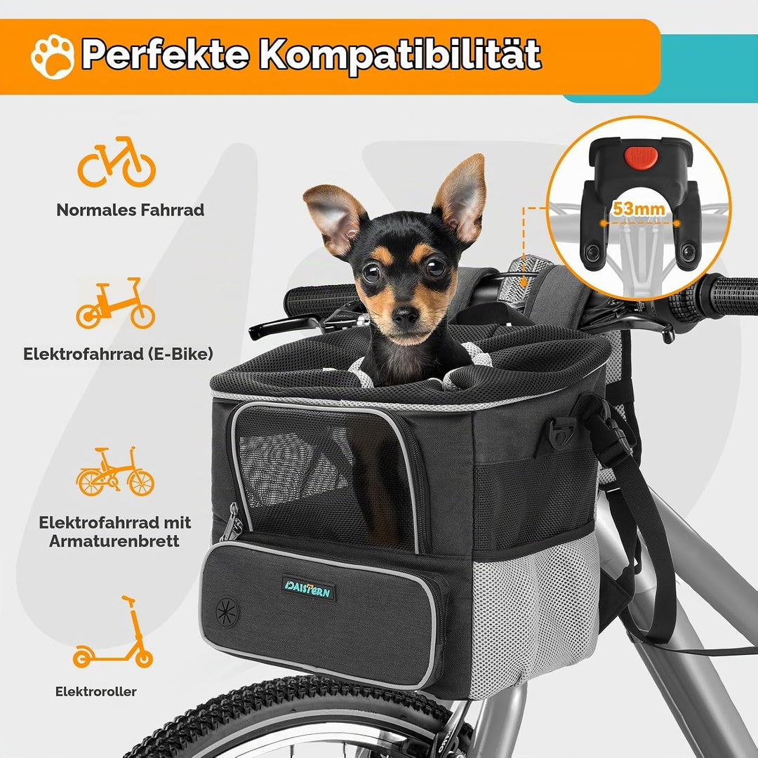 Hundefahrradkorb bis 3KG mit Lenkeradapter Φ53mm, Hundekorb Fahrrad Vorne Rucksack Schultertasche Au